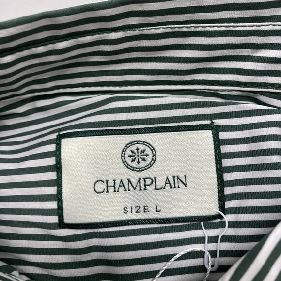 NEW CHAMPLAIN Men’s Long Sleeve Stripe Button-Down Shirt Green/White Size L - Picture 4 of 9